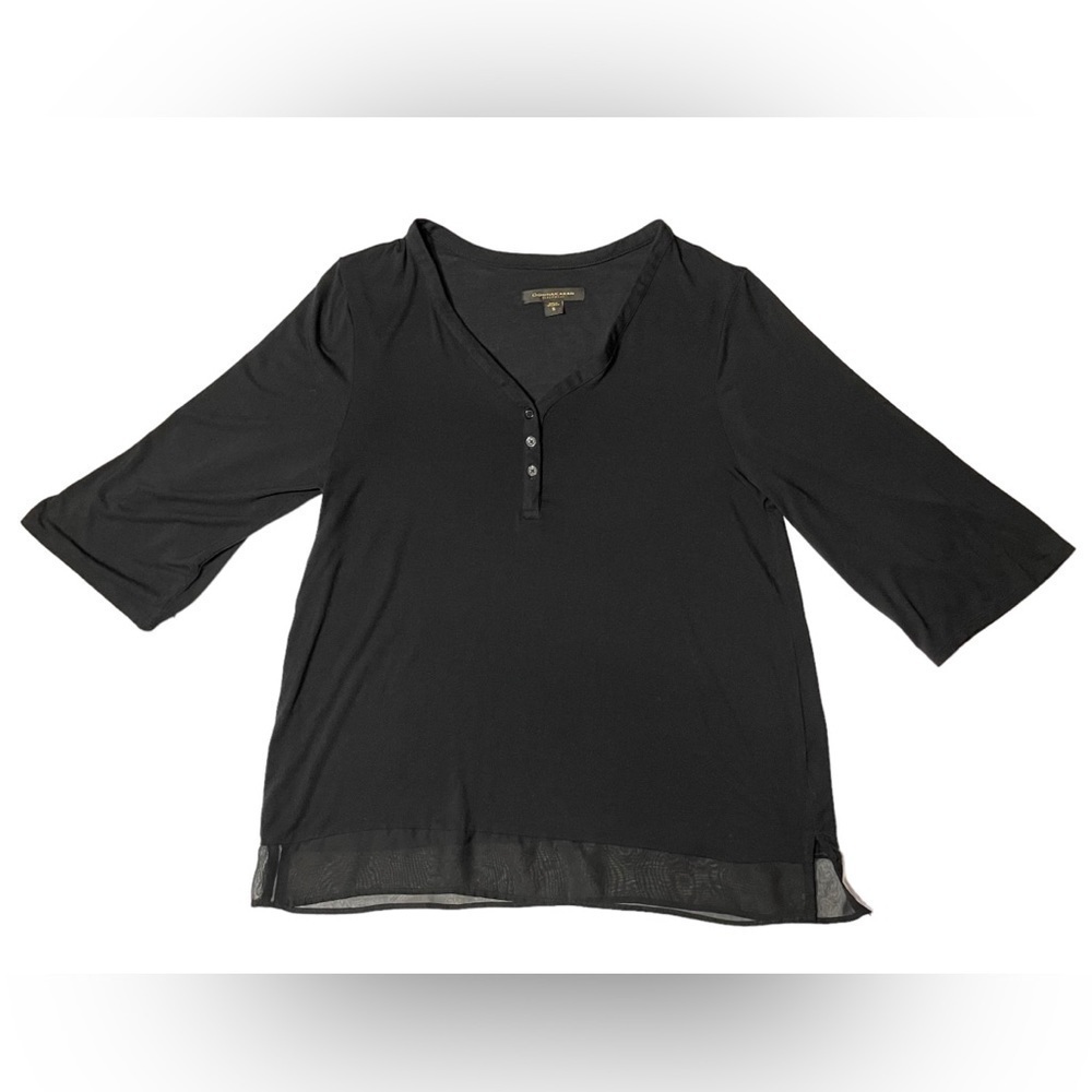 Donna Karan Classic Lounge Tee In Black Relaxed Style 3/4 Sleeves Size Small